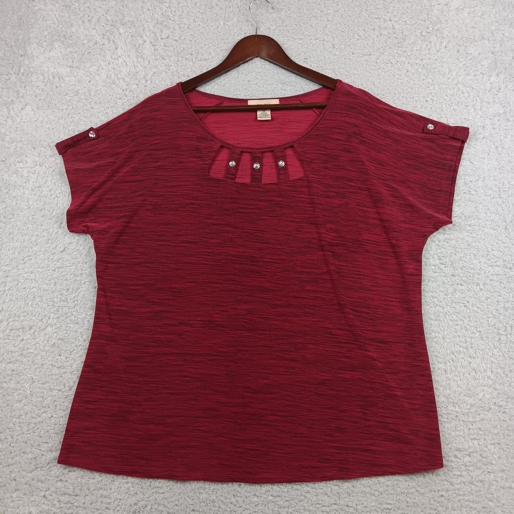 Diana Belle Top Woman 2X Red Rhinestone Cutout Space Dye Knit 26231XSS